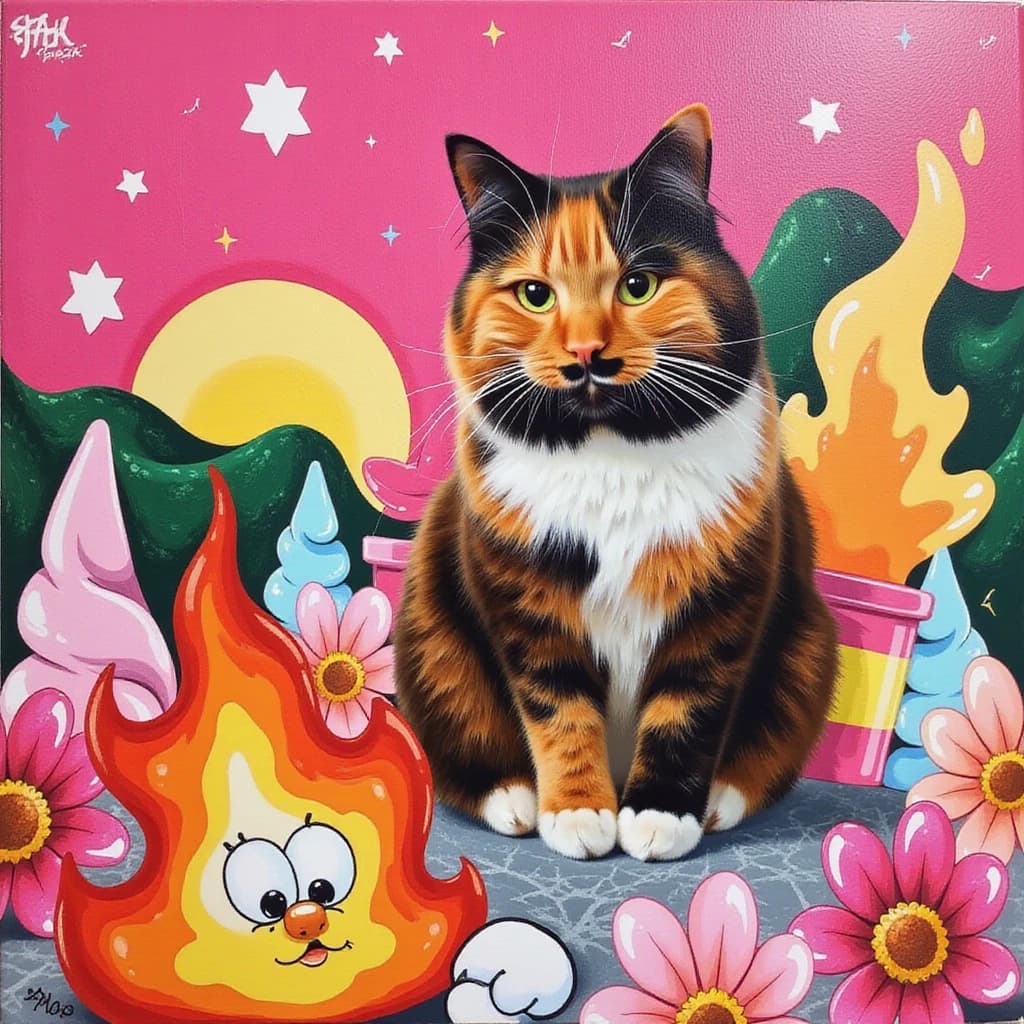 Half Illustration Cat Portrait
