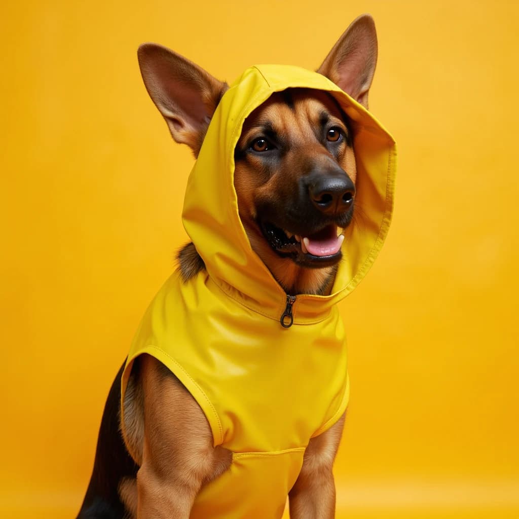 Dog in Raincoat Portrait